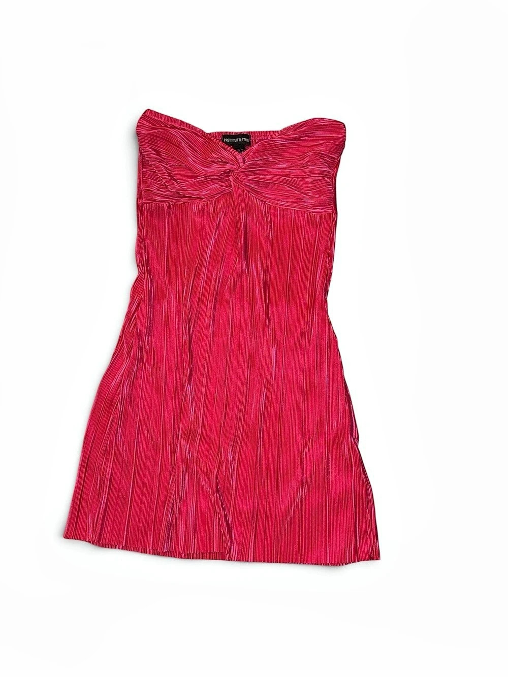PRETTYLITTLETHING Plisse Knot Detail Bandeau Bodycon Dress in Hot Pink Size 4